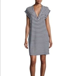 ATM v-neck navy/white striped dress